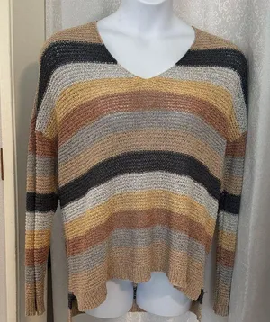 KNOX ROSE Striped V-Neck Women's SweaterSz: XL thumbnail 1