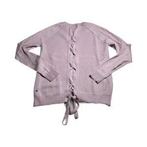 Lululemon Merino Wool Lace Up Back Sweater Pink Lavender Crew Neck‎ Size 4 thumbnail 4
