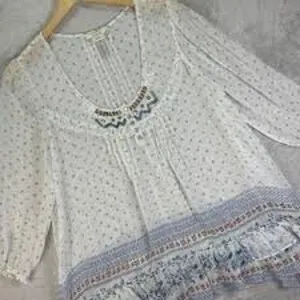 SUNDANCE | L | Blouse Top Womens Shirts Semi Sheer Embellished Beaded Pullover thumbnail 1