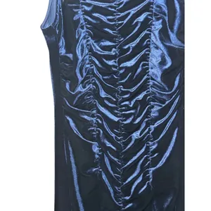 Free‎ Press Velour Velvet Mini Dress M Navy Blue Ruched Party Shimmer Glam NWT thumbnail 4