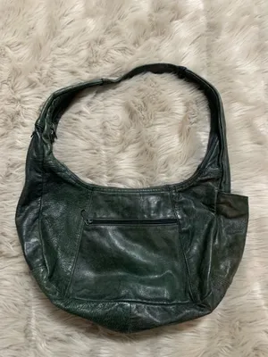 Dark green leather hobo shoulder bag purse thumbnail 2