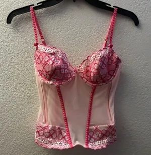 Elegant Pink Lace Corset Bustier Top With Straps L thumbnail 1