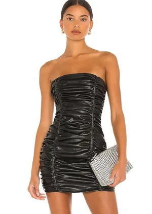 NWT Revolve superdown Lily Ruched Mini Dress in Black thumbnail 2