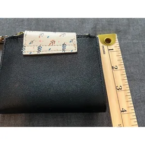 Womens Black Faux Leather Bifold Wallet Floral Snap Tassel Zipper Gold Leaf thumbnail 4