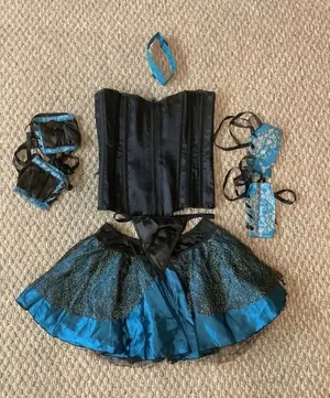 Black Corset Size Small, Skirt, Arm Bands, Wrist Bands, Choker, & Thong. New. thumbnail 1