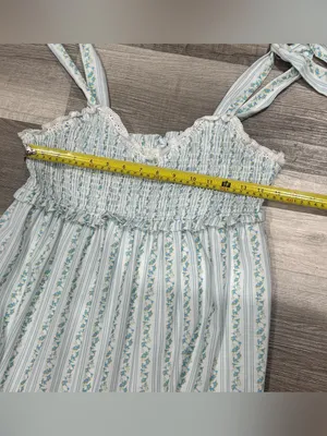 Ivory & Blue Floral Striped Smocked Tie-Shoulder Maxi Dress | Size Large thumbnail 10