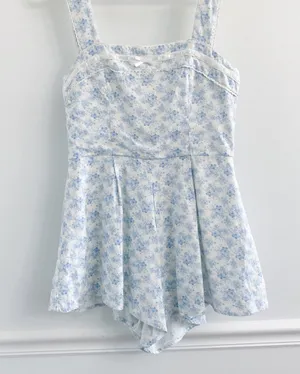 Altar’d State Mandi Blue Floral Linen Romper thumbnail 6