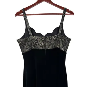 Vintage Betsy & Adam Dress 12 Black‎ Gold Velvet Formal Whimsygoth Paisley 90s thumbnail 9