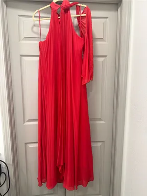 BHLDN Rosie High-Neck Pleated Chiffon Maxi Dress Red Gown Size small thumbnail 6