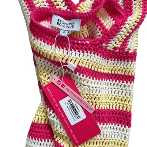 Beginning Boutique Whitsundays Crochet Knit Mini Dress Pink Yellow White 4 NEW thumbnail 10