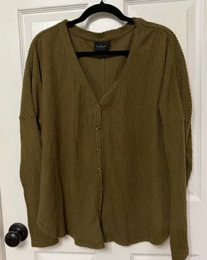 Out from Under x‎ Urban Outfitters green ribbed button front casual top small thumbnail 1