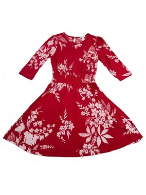 London Times Dress Size 10 Red Floral Cottage Coquette Girl Retro Tropical Flare thumbnail 3