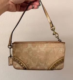 Vintage Tan and Gold Coach Wristlet thumbnail 1