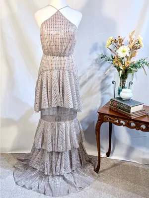 ☀️NWT Michael Costello x REVOLVE Shirley Sequin Tiered Gown Mauve Sz S❤️ thumbnail 3