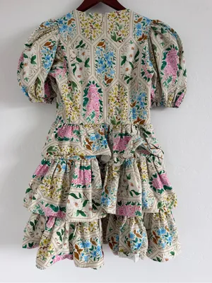 Hunter Bell Porter Dress Size 6 Floral Tile Puff Sleeve Tiered Mini Dress thumbnail 5