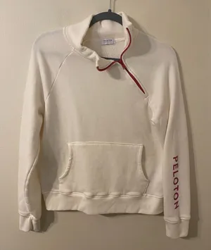 Peloton Incline Side Zip Pullover Sweatshirt Size Small Ivory Pink‎ Spell Out thumbnail 1