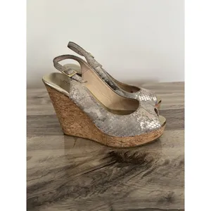 Jimmy Choo Prova Snake Print Silver Metallic Cork Wedges Heels Size 36.5 thumbnail 6