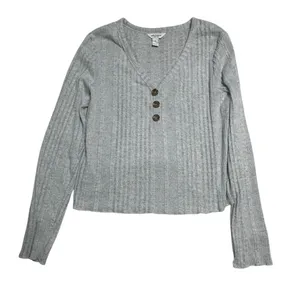Arizona Jean Company Gray Ribbed Long Sleeve Button Front Top XL‎ thumbnail 1