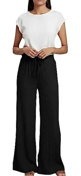 Women's Crinkle Wide Leg Slacks‎ XXL Lightweight Summer Black NEW thumbnail 1