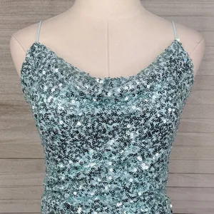 WINDSOR Blue Sequined Bodycon Mini Dress with Draped Neck & Cutout Back-Medium thumbnail 2
