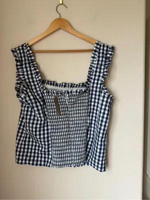 J. Crew Ruffle-trim stretch cotton poplin top in gingham Size XL thumbnail 2