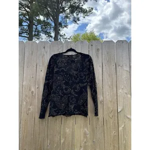 Bandolino Shirt Womens 1XL Black Fairy Light Grunge‎ Mesh Long Sleeve thumbnail 7