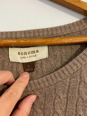 Sonoma Lifestyle L Beige Pullover Button Shoulder Cable Knit Long Sleeve Sweater thumbnail 2