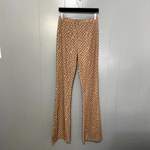 White Fox Boutique Brown Checkered High Rise Mesh Pull On Flare Pants M thumbnail 2