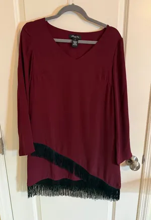 Anna Cai Maroon Fringe Dress Size Medium. Date Night Outtings Get Together thumbnail 1