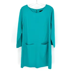 J.Crew Jules Wool Shift Dress Women 8 Teal‎ 3/4 Sleeve Classic Career Preppy thumbnail 3