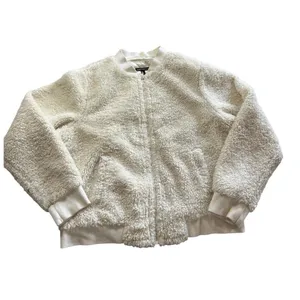 J.Crew Mercantile Fuzzy Sherpa Bomber Jacket Ivory Size Large Casual Cozy thumbnail 2