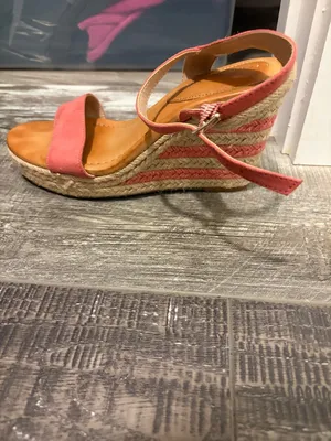 Kelly & Katie Pink Coral Suede Espadrille Wedge Sandals thumbnail 4