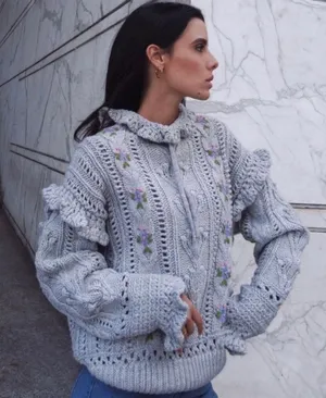 Gray Embroidered Oversized Sweater Top thumbnail 1