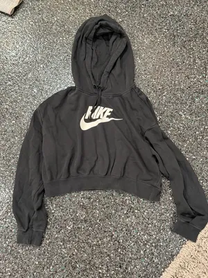 Nike Black Fleece Pullover Cropped Hoodie Women's Size S Logo Graphic Print thumbnail 1