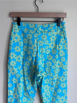 Motel Rocks Zoven‎ Flare Trouser Hight Rise In Retro Daisy Blue Size S thumbnail 5