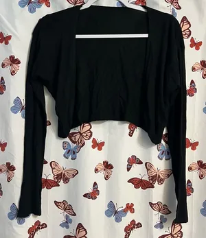 Thin cropped cardigan shawl/shrug Black thumbnail 1