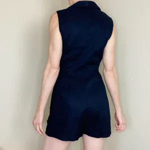 ZARA Dark Navy Blue Sailor Retro Sleeveless Romper thumbnail 6