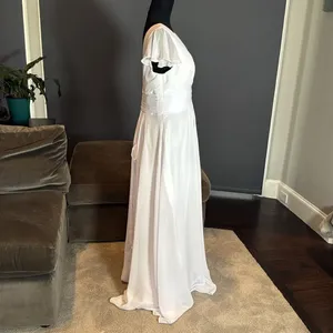 Women’s White Full Length Chiffon Dress Flutter Sleeves Corset Back Size 14 thumbnail 4