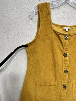 Earthbound Trading Company Corduroy Jumpsuit Large Mustard Cotton Boho Flawed thumbnail 7