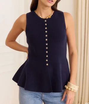 Sleeveless Peplum Top Black Sweater Button Detail size M thumbnail 12