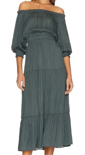 NWT MinkPink x Revolve Anya off shoulder Midi Dress in Dark teal size x-small thumbnail 1