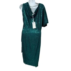 Grace Karin Womens Emerald Green Sequin One Shoulder Wrap Cocktail Dress XL NEW thumbnail 4