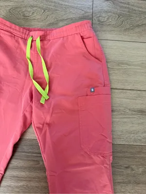 Figs Coral Drawstring Cargo Joggers with White Tie thumbnail 11