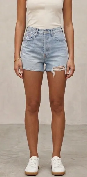 Agolde Light Blue Distressed Women's Denim Shorts Size 28 thumbnail 1
