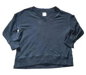 Aerie Black V Neck Sweatshirt Pullover Oversized‎ Slouchy Terry Knit Small thumbnail 1