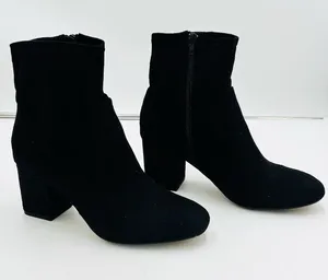 Ann Taylor Loft Women's Black Suede Ankle Boot Size 8.5 Side Zip 3" Block Heel thumbnail 1