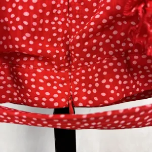 Sugar+Lips Top Womens Small Red Polka Dot Ruffle Crop Zip Up Tie Waist Blouse thumbnail 6