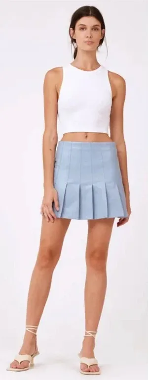 Aureum Sky Blue Vegan Leather Pleated Skirt Size‎ Small thumbnail 1