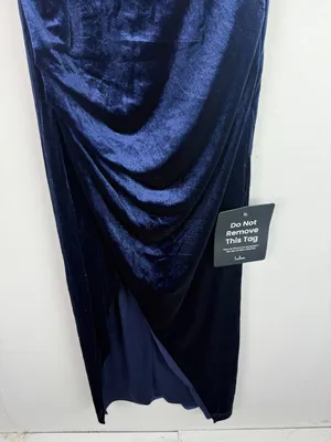 NWT Lulus Showing Off a Little Navy Velvet Asymmetrical Tulip Midi Dress Medium thumbnail 4
