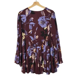 Free People Bella Purple‎ Floral Long Sleeve Tunic S thumbnail 3